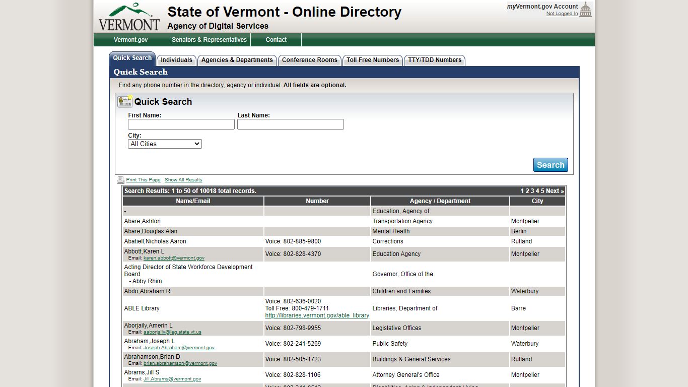 State of Vermont - Online Directory